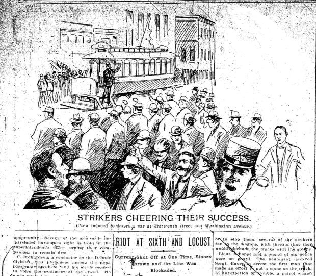 An artist's rendering of a scene during the 1900 strike